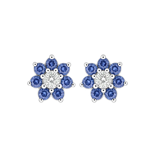 Silver  Blue CZ Flower Cluster Stud Earrings - GVE175