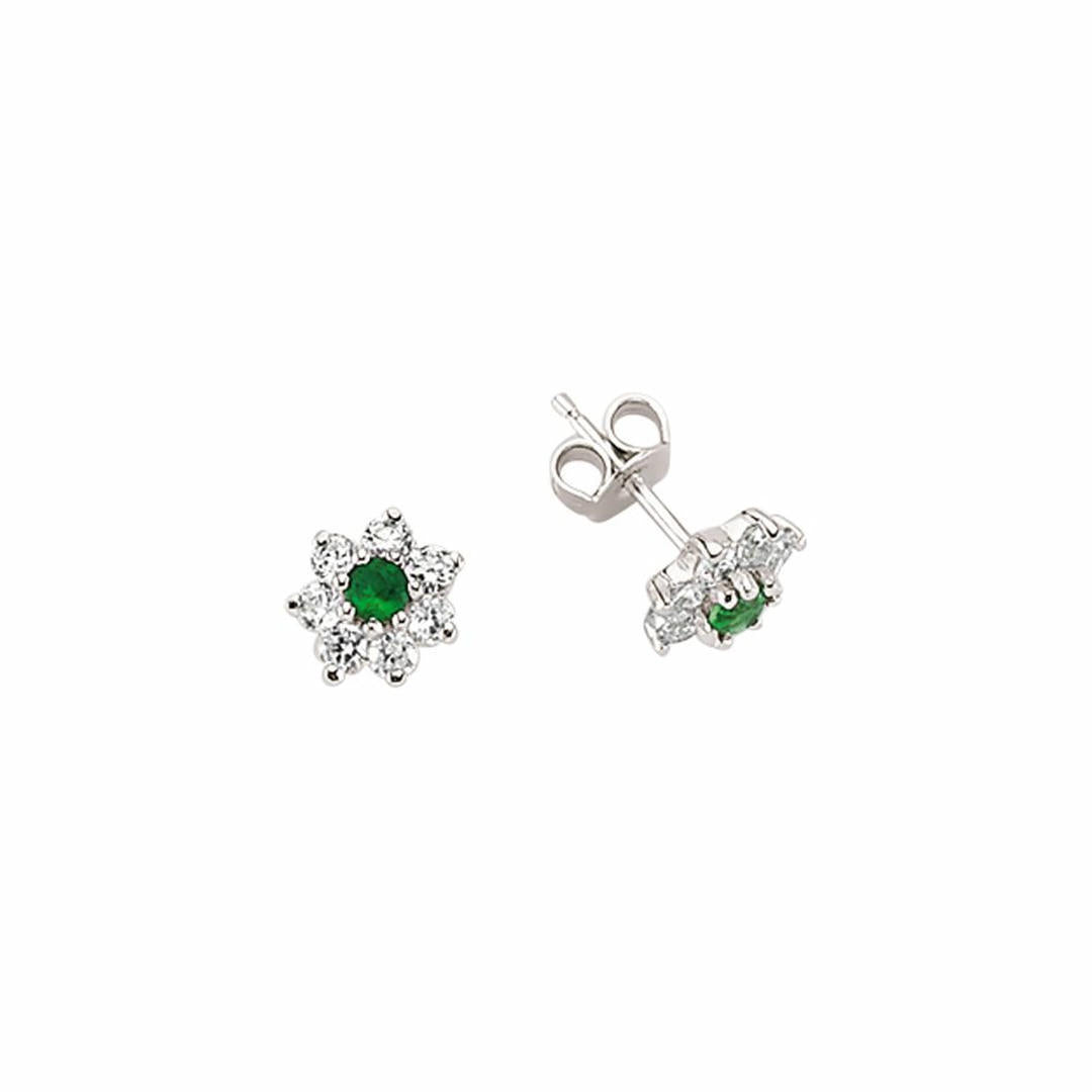 Silver  Green CZ Flower Cluster Stud Earrings - GVE176A