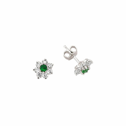 Silver  Green CZ Flower Cluster Stud Earrings - GVE176A
