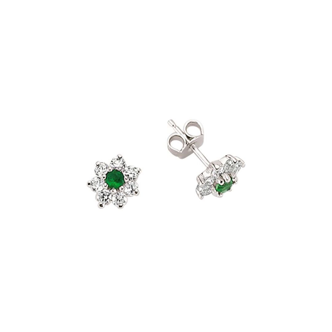 Silver  Green CZ Flower Cluster Stud Earrings - GVE176A