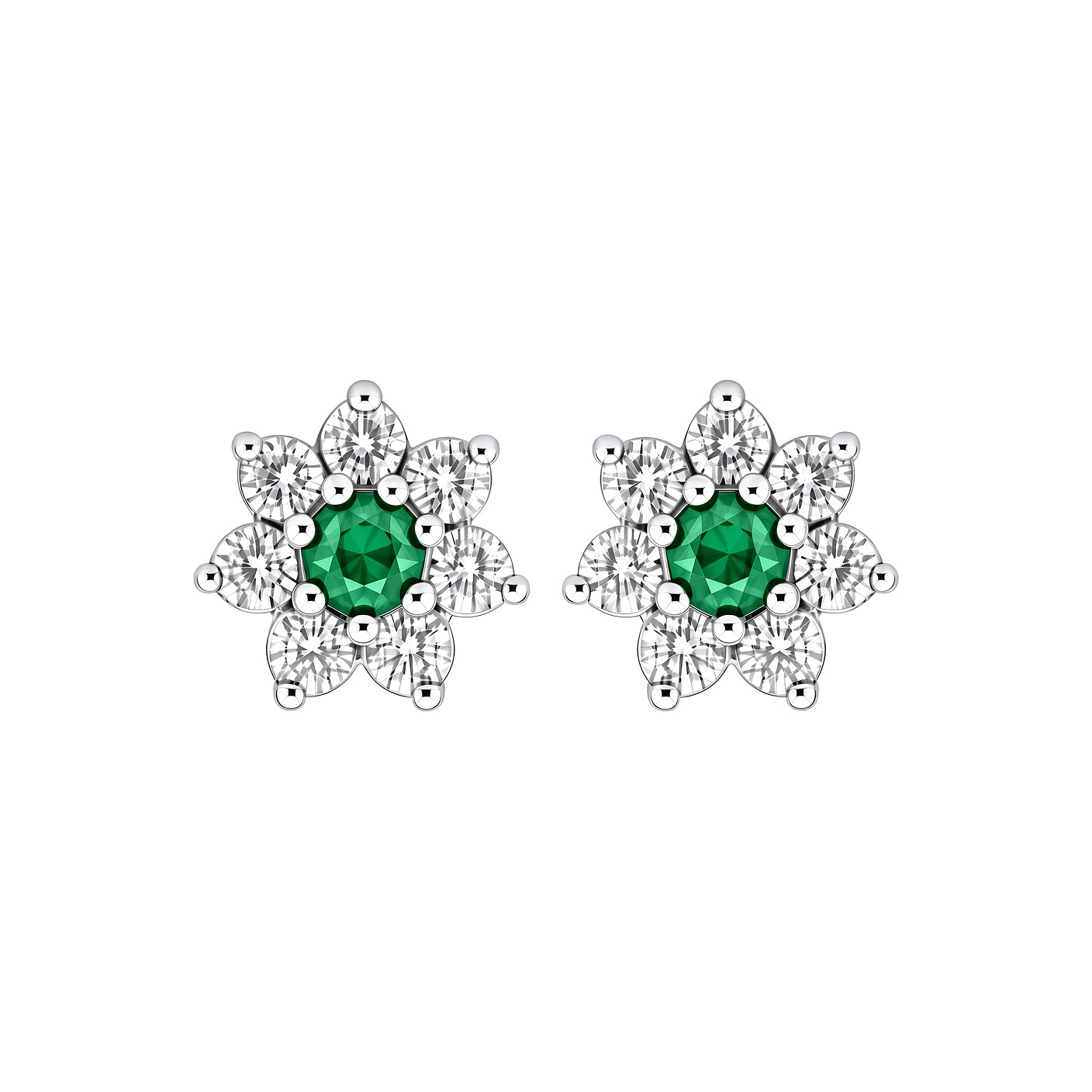 Silver  Green CZ Flower Cluster Stud Earrings - GVE176A