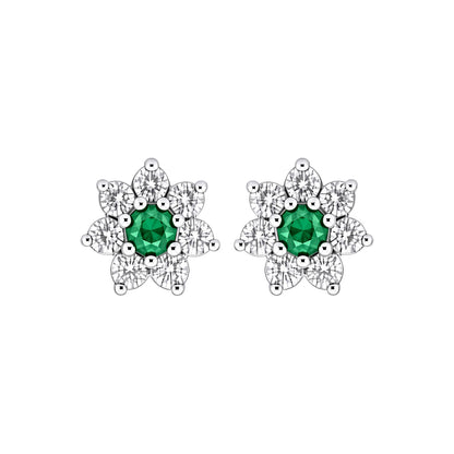 Silver  Green CZ Flower Cluster Stud Earrings - GVE176A