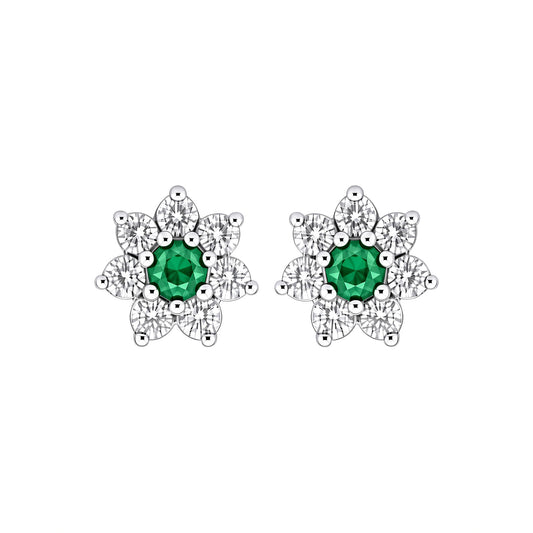 Silver  Green CZ Flower Cluster Stud Earrings - GVE176A