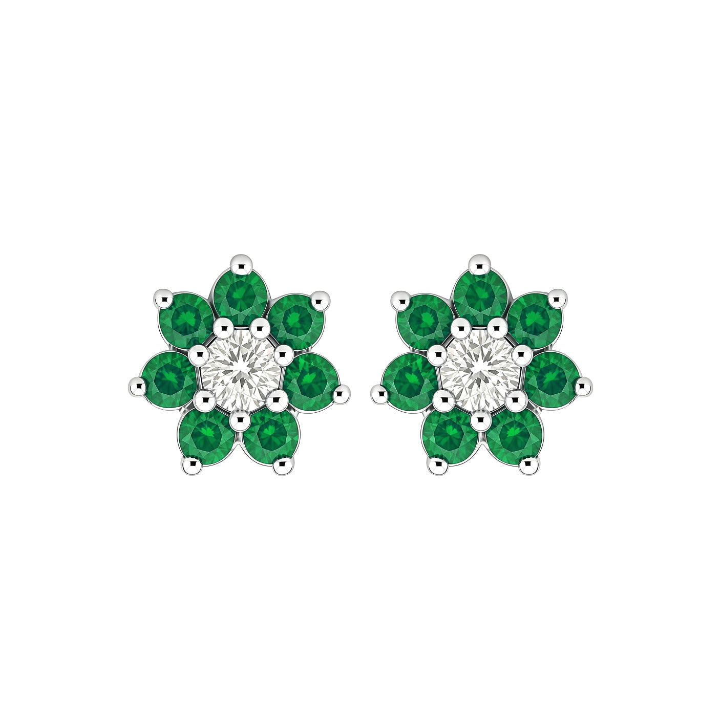 Silver  Green CZ Flower Cluster Stud Earrings - GVE176