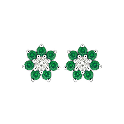 Silver  Green CZ Flower Cluster Stud Earrings - GVE176