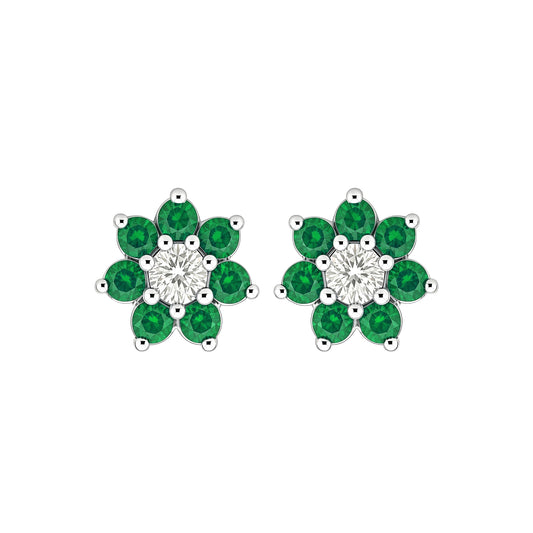 Silver  Green CZ Flower Cluster Stud Earrings - GVE176