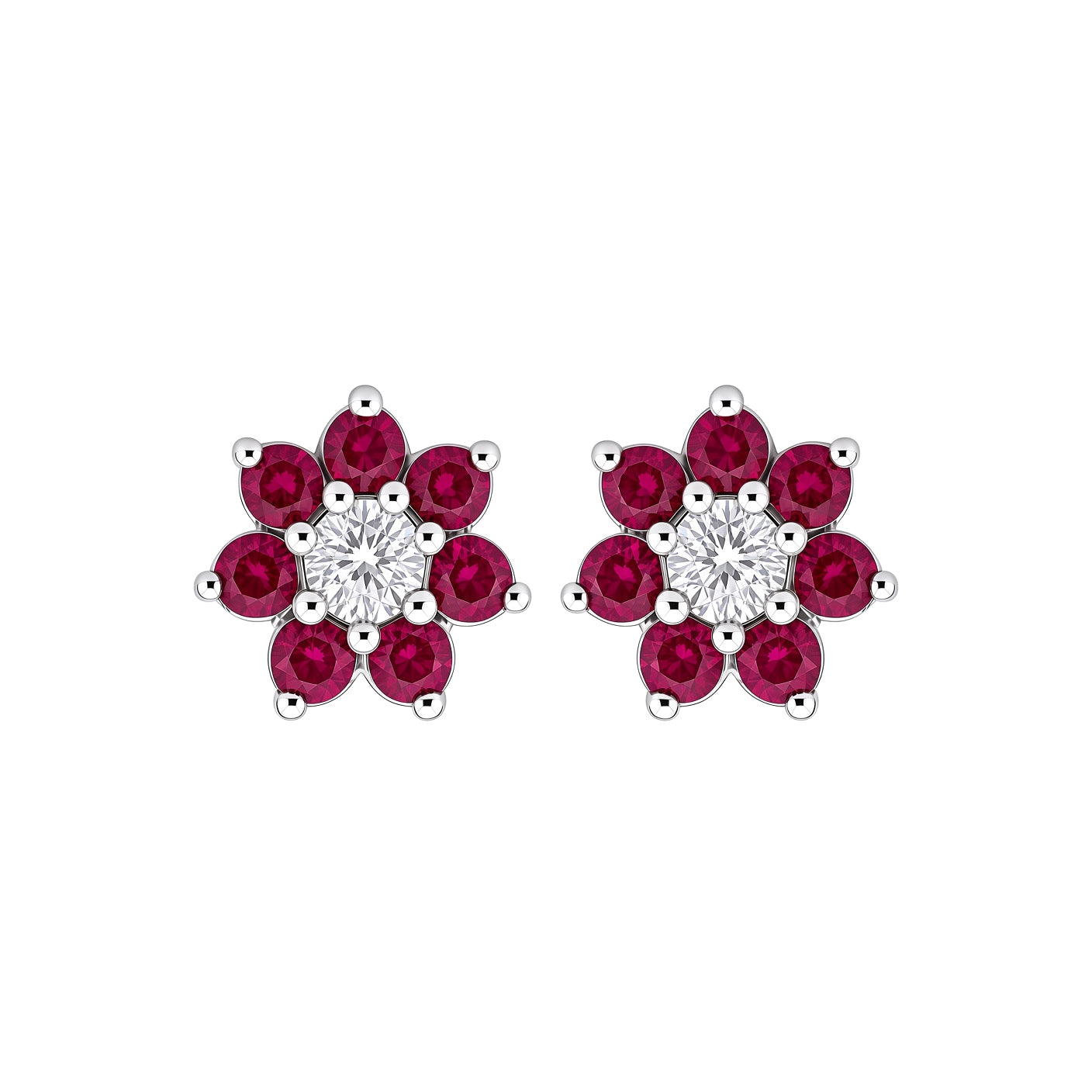 Silver  Pink CZ Flower Cluster Stud Earrings - GVE177