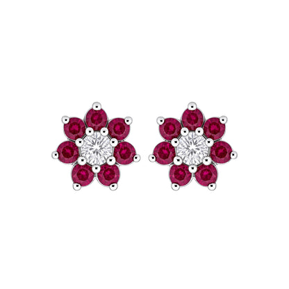 Silver  Pink CZ Flower Cluster Stud Earrings - GVE177