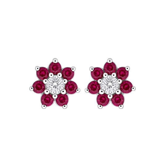 Silver  Pink CZ Flower Cluster Stud Earrings - GVE177