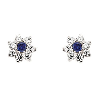 Silver  Blue CZ Flower Cluster Stud Earrings - GVE178A
