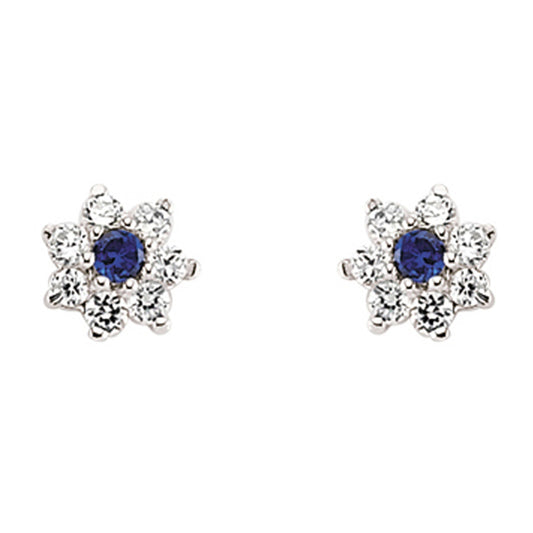 Silver  Blue CZ Flower Cluster Stud Earrings - GVE178A