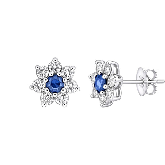 Silver  Blue CZ Flower Cluster Stud Earrings - GVE178A