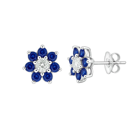 Silver  Blue CZ Flower Cluster Stud Earrings - GVE178