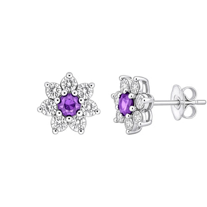 Sterling Silver  Purple CZ 8 Stone Flower Cluster Stud Earrings - GVE179AMY