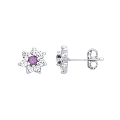 Sterling Silver  Purple CZ 8 Stone Flower Cluster Stud Earrings - GVE179AMY