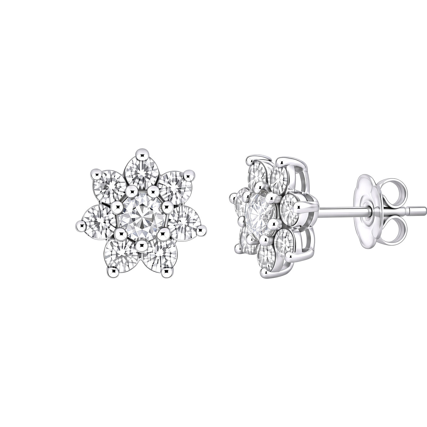 Silver  CZ Flower Cluster Stud Earrings - GVE180