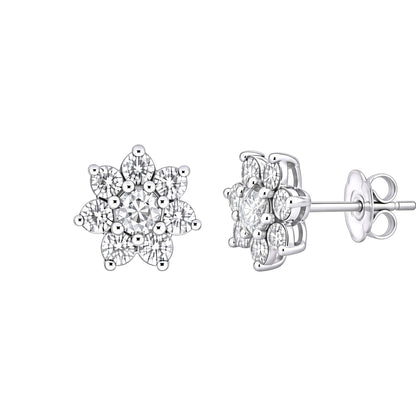 Silver  CZ Flower Cluster Stud Earrings - GVE180