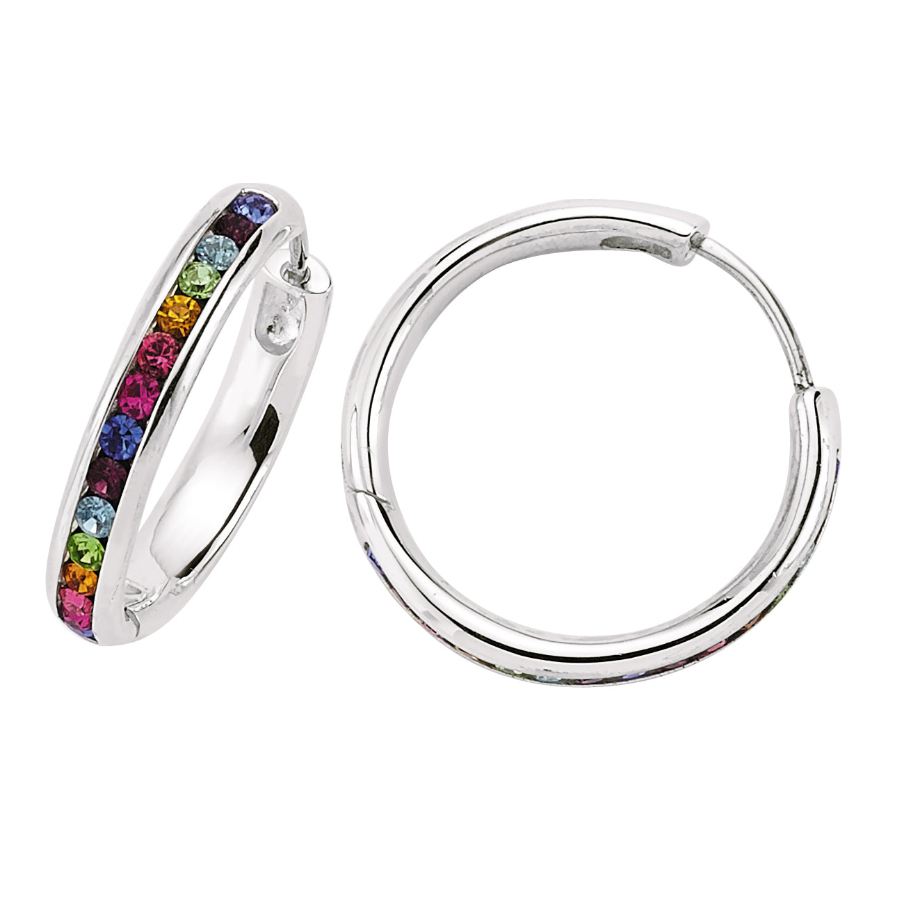 Silver  Multi Colour CZ Rainbow Eternity Hoop Earrings 22mm - GVE187