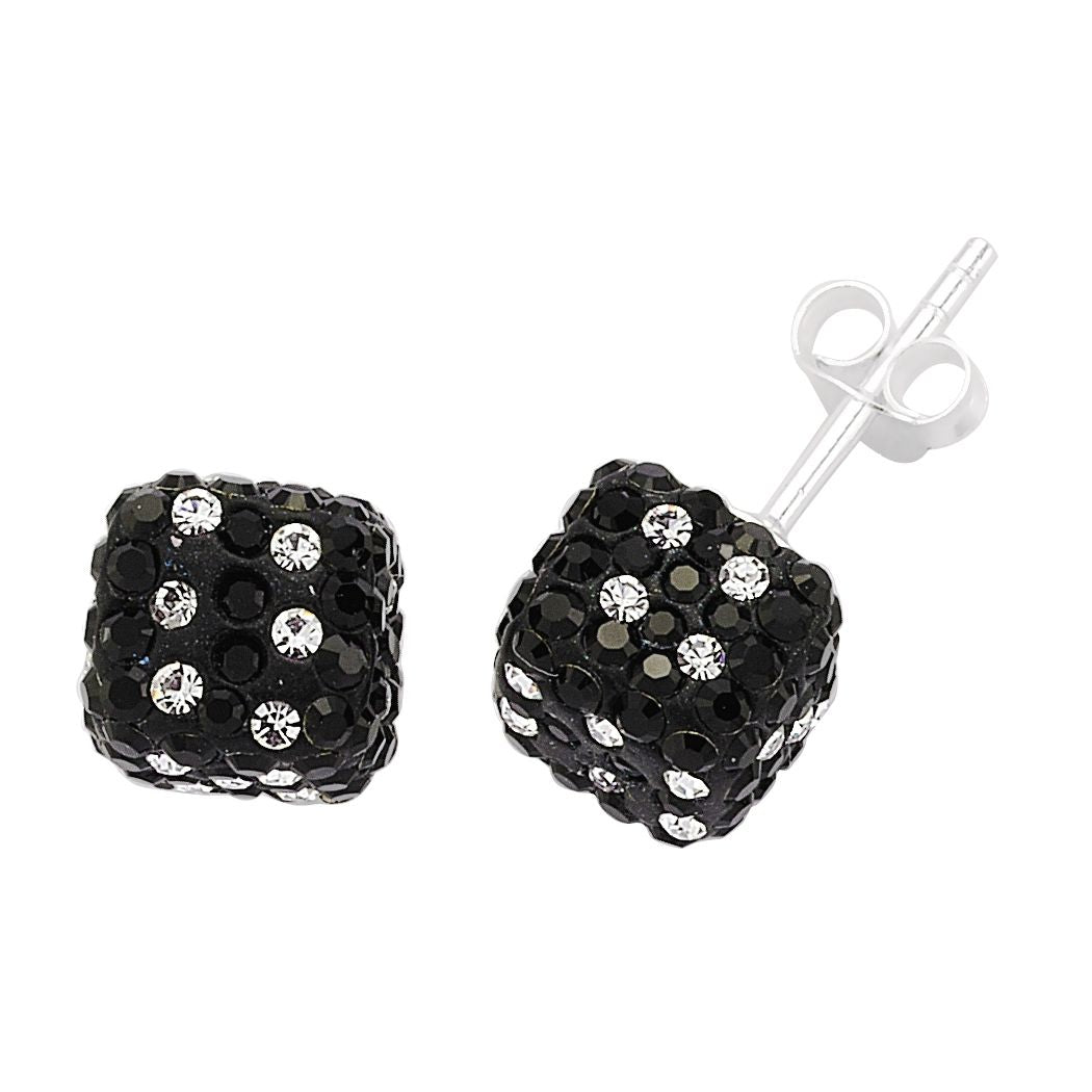 Sterling Silver  Black White Crystal Lucky Dice Stud Earrings 8mm - GVE188