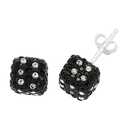 Sterling Silver  Black White Crystal Lucky Dice Stud Earrings 8mm - GVE188