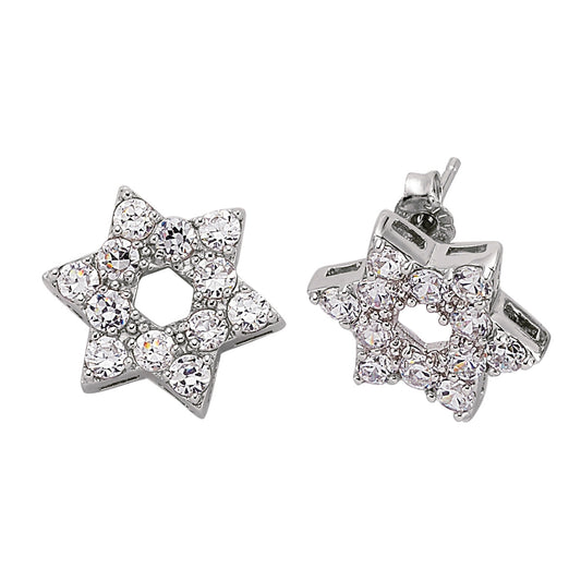 Sterling Silver  CZ Magen David Star Stud Earrings 15mm - GVE190