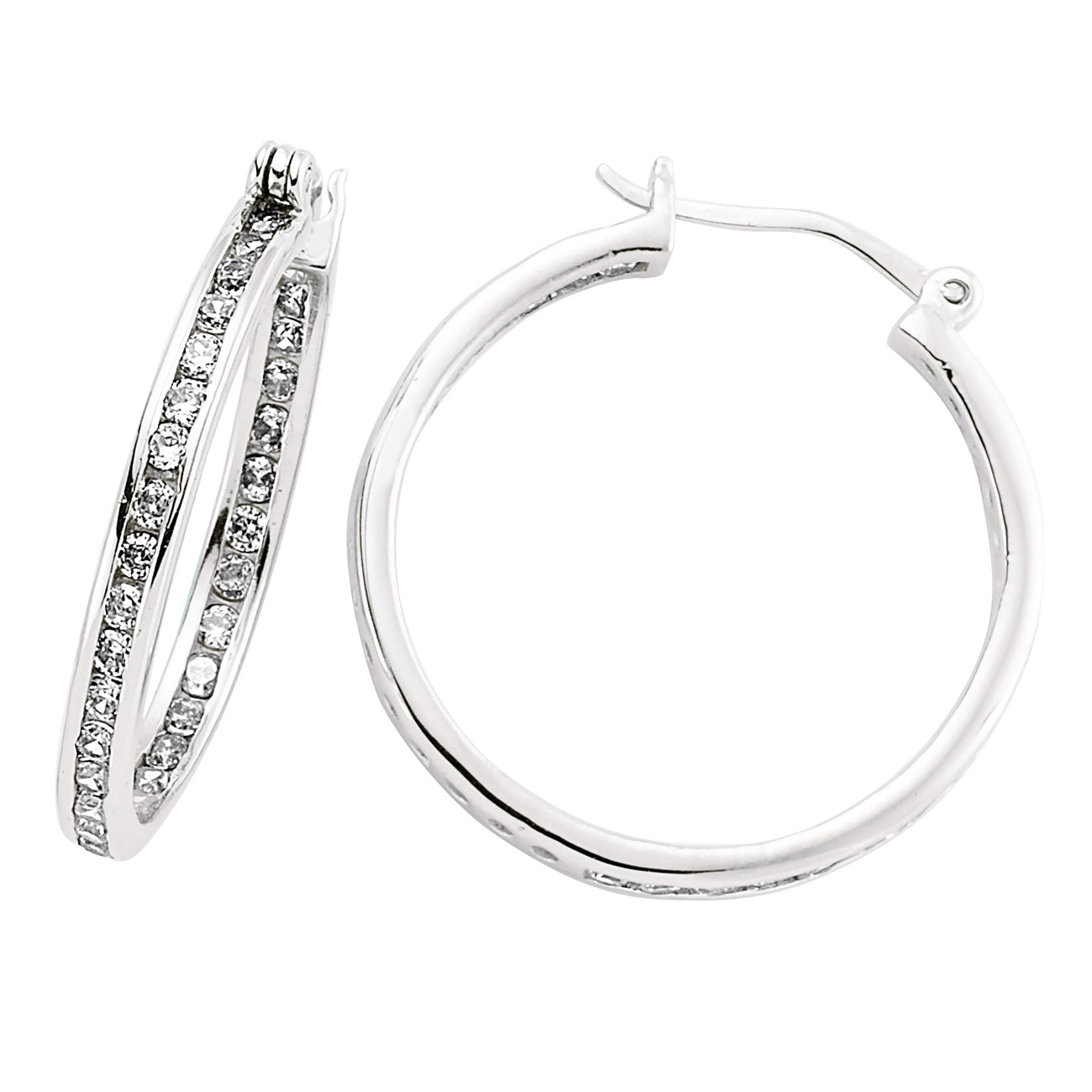 Silver  CZ Channel Eternity Hoop Earrings 29mm - GVE192