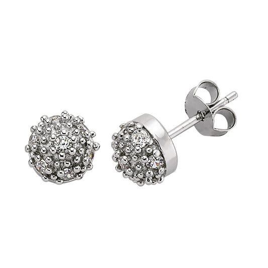 Silver  CZ Disco Ball Stud Earrings - GVE193