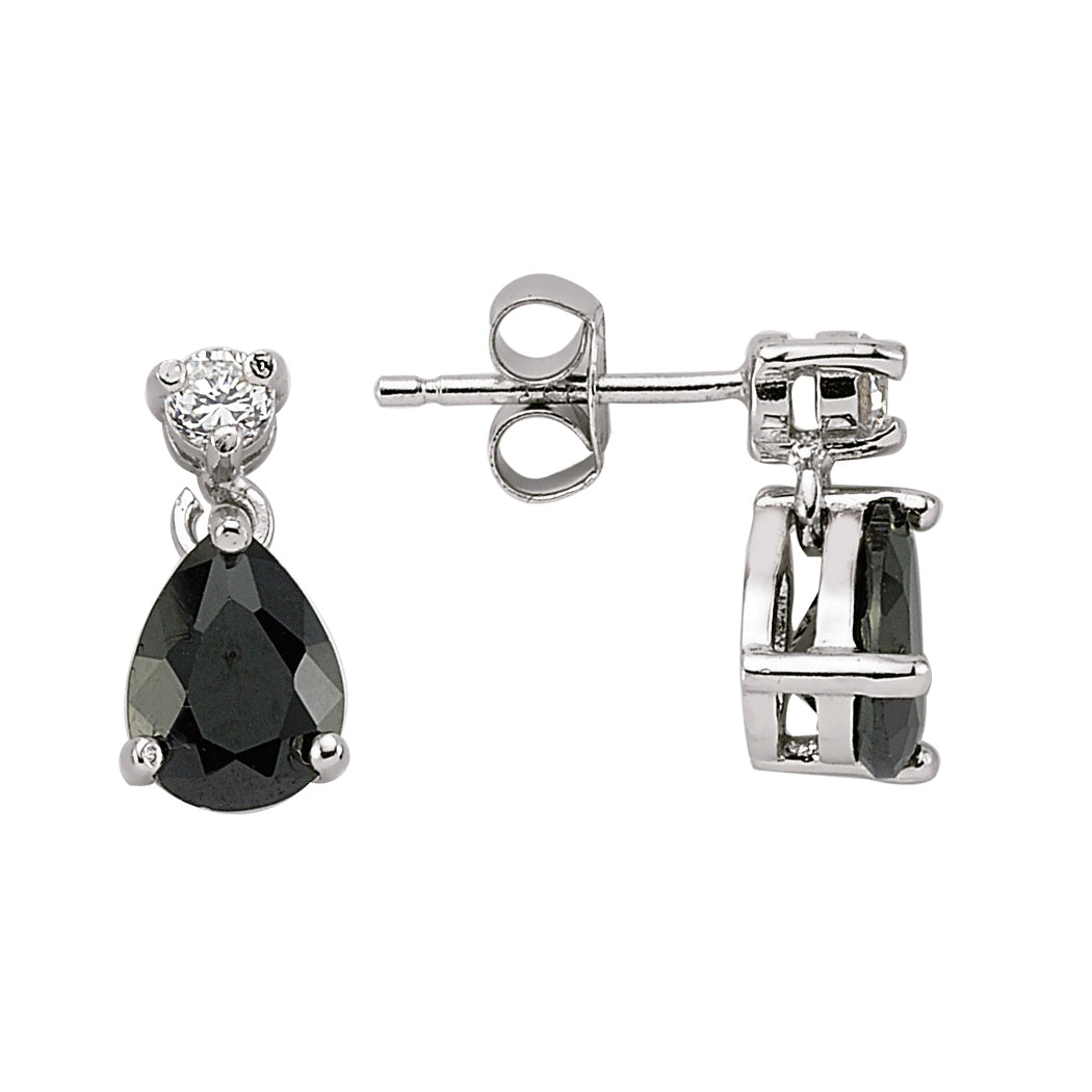 Silver  Black Pear CZ Tears of Joy Drop Earrings - GVE197BL