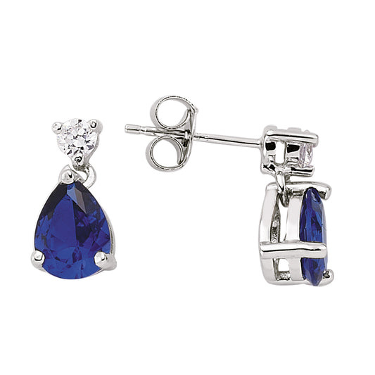 Silver  Blue Pear CZ Tears of Joy Toi et Moi Drop Earrings - GVE197SAP