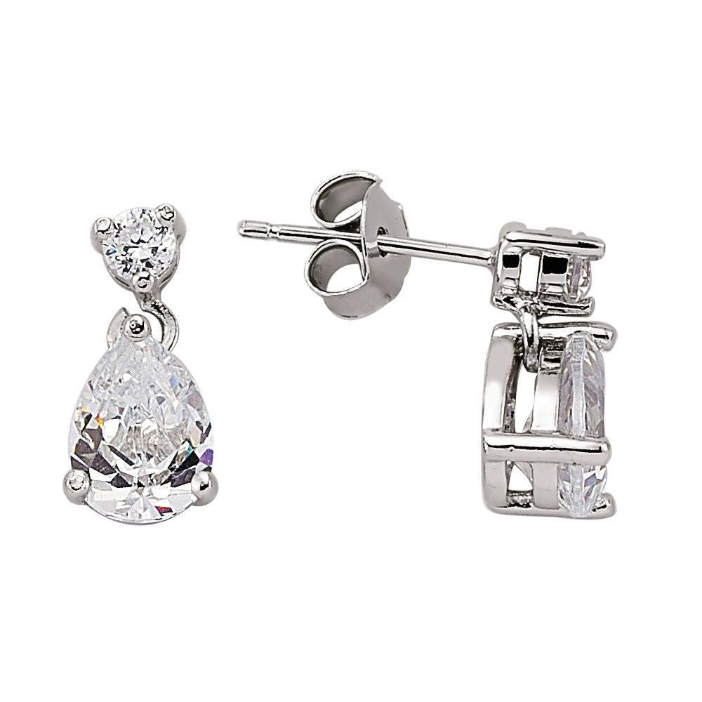 Silver  Pear CZ Tears of Joy Toi et Moi Drop Earrings - GVE197