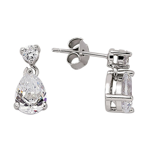 Silver  Pear CZ Tears of Joy Toi et Moi Drop Earrings - GVE197