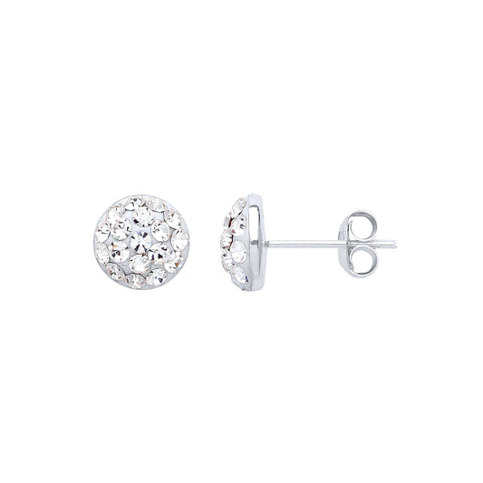 Silver  Crystal Disco Dome Stud Earrings - GVE198-8MM