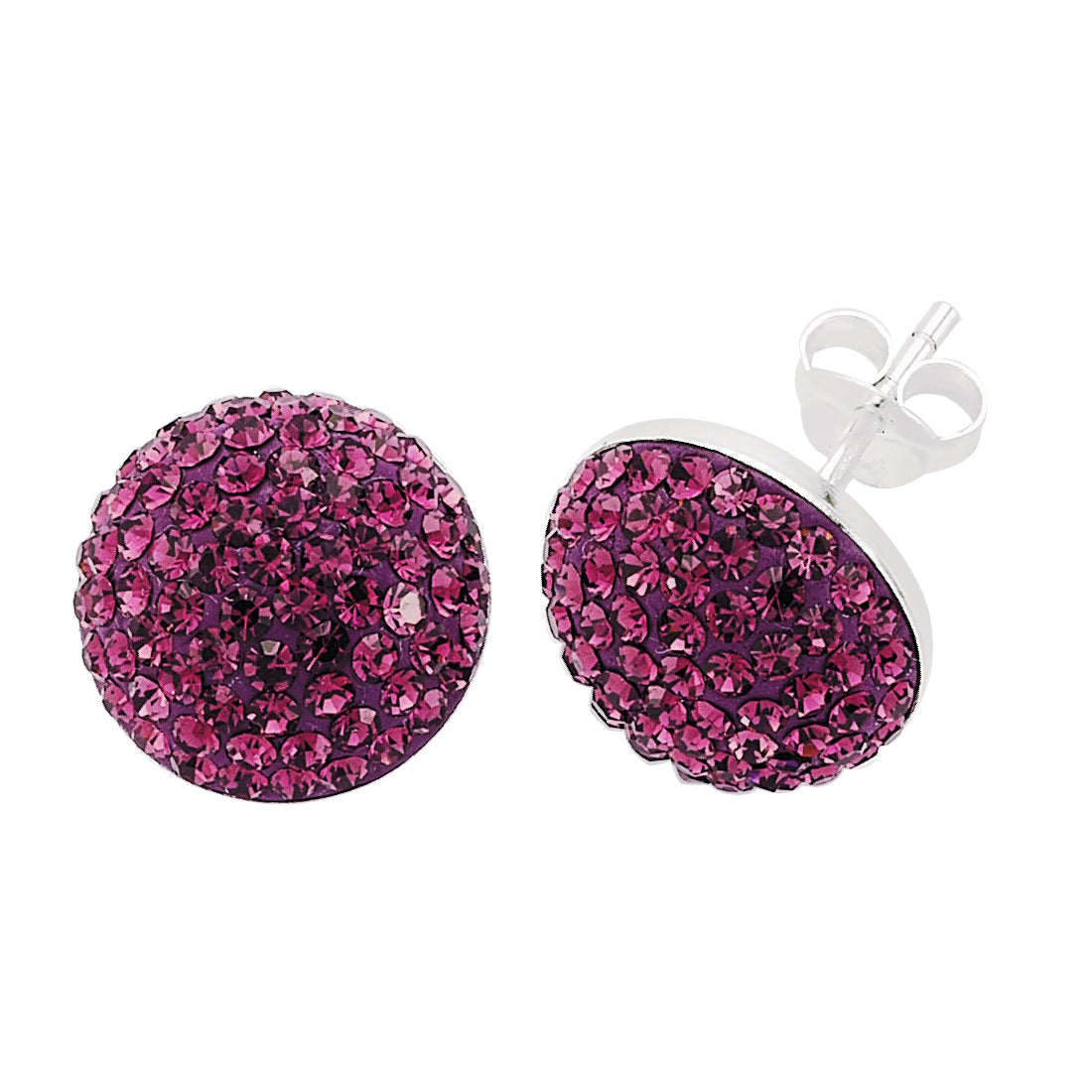 Sterling Silver  Purple Crystal Dome Disco Ball Stud Earrings 13mm - GVE198AMY