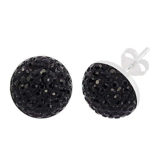 Sterling Silver  Black Crystal Dome Disco Ball Stud Earrings 13mm - GVE198B