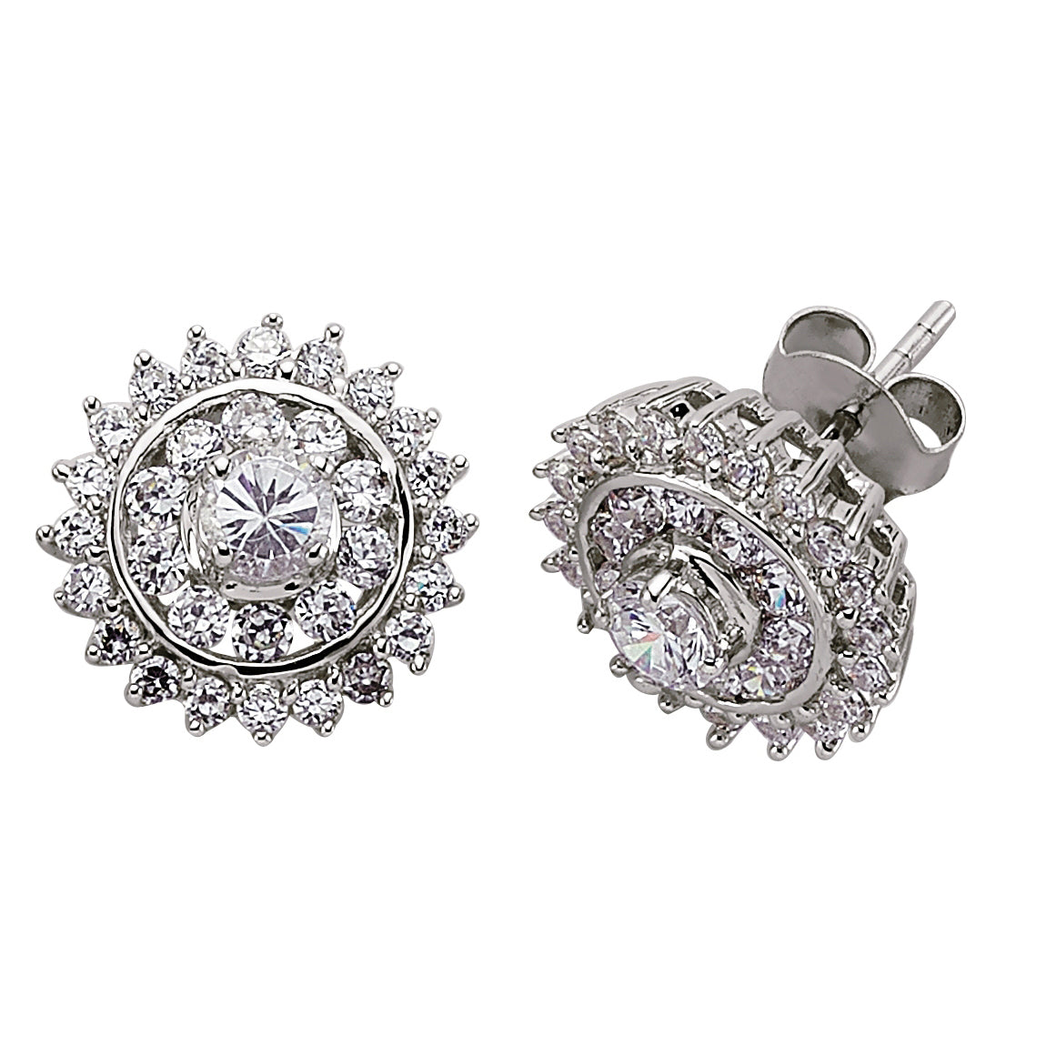 Silver  CZ Halo Circle Stud Earrings - GVE214