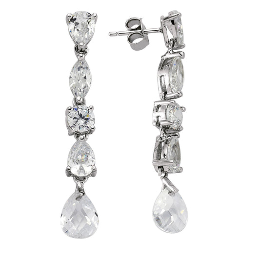 Silver  Marquise and Pear Shape CZ Tears of Joy Drop Earrings - GVE233