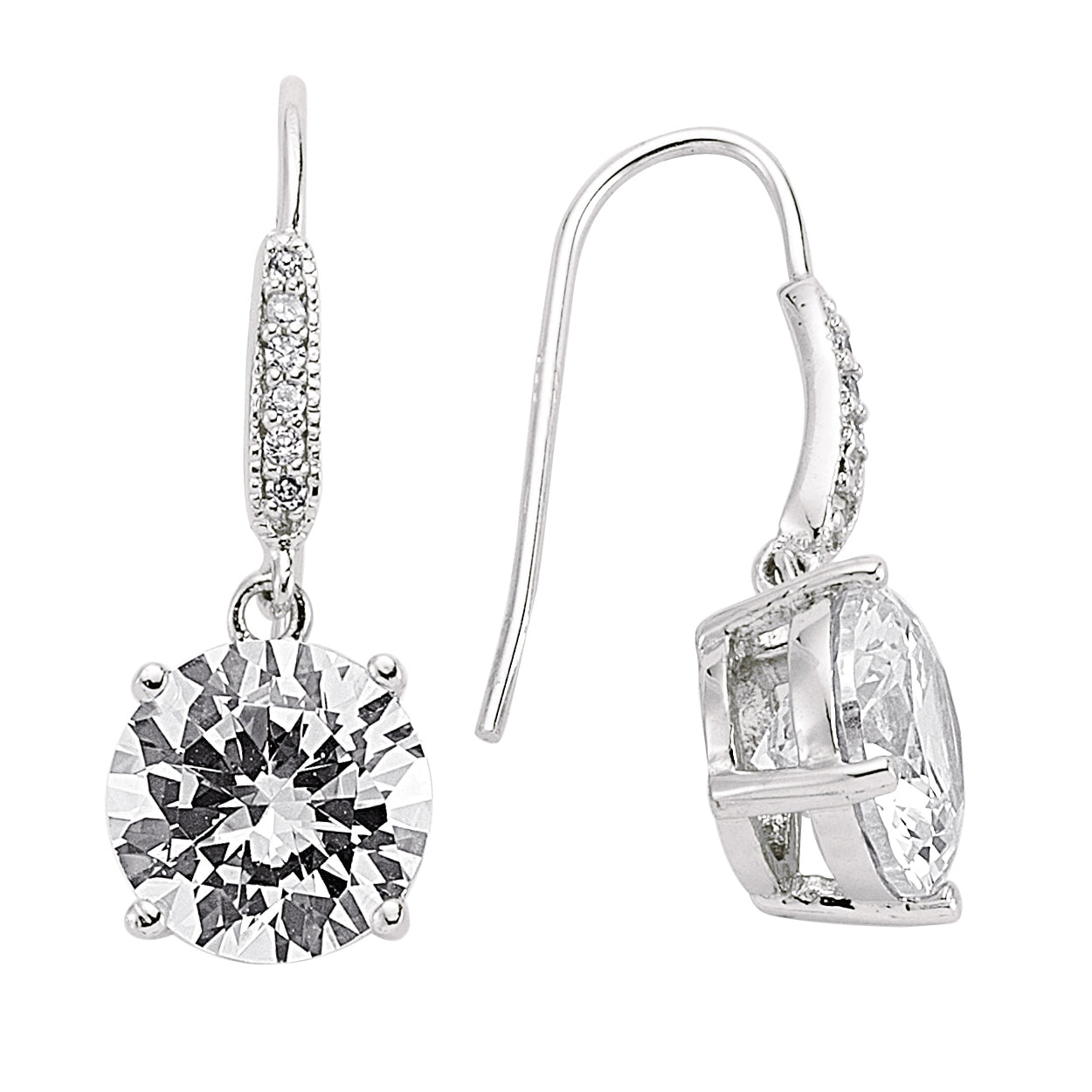 Silver  CZ Solitaire Drop Earrings - GVE234