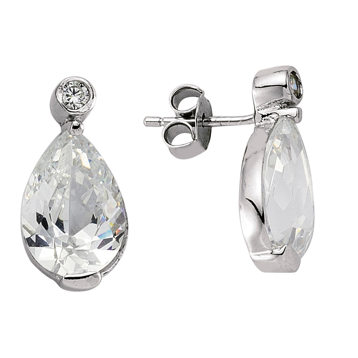 Silver  Pear CZ Drop Stud Earrings - GVE236