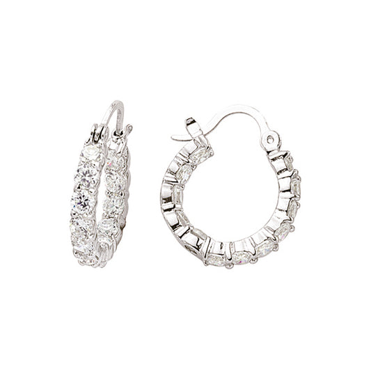 Silver  CZ Full Eternity Hoop Earrings 18mm - GVE238