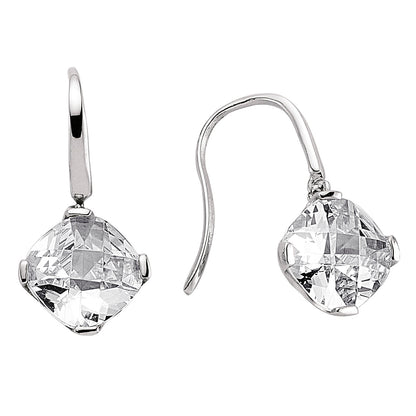 Silver  Cushion CZ Solitaire Drop Earrings - GVE239