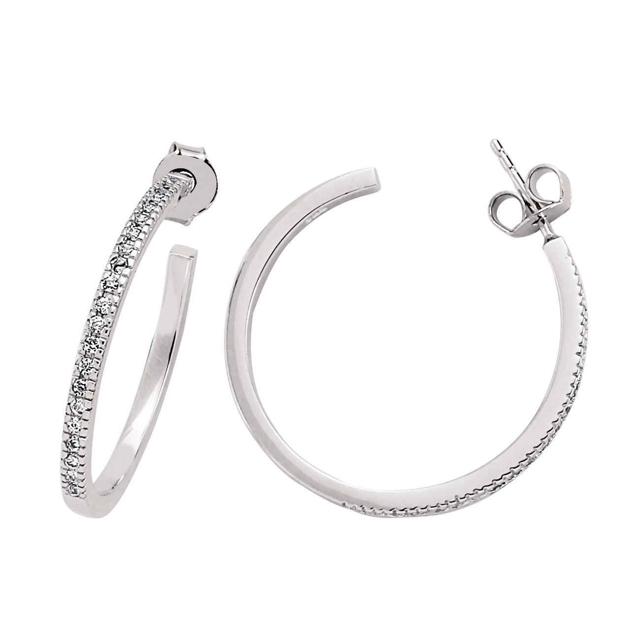 Silver  CZ Half Eternity Hoop Earrings 26mm - GVE241