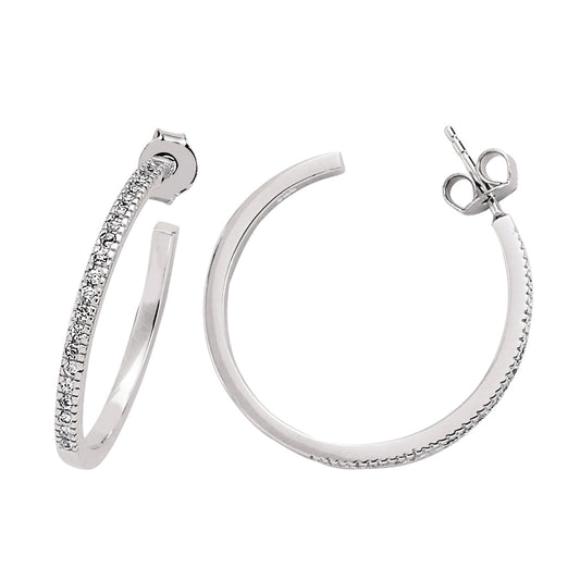 Silver  CZ Half Eternity Hoop Earrings 26mm - GVE241