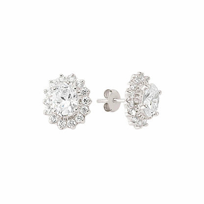 Silver  Oval CZ Cluster Stud Earrings - GVE247W