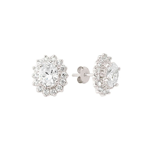 Silver Oval CZ Cluster Stud Earrings - GVE247W