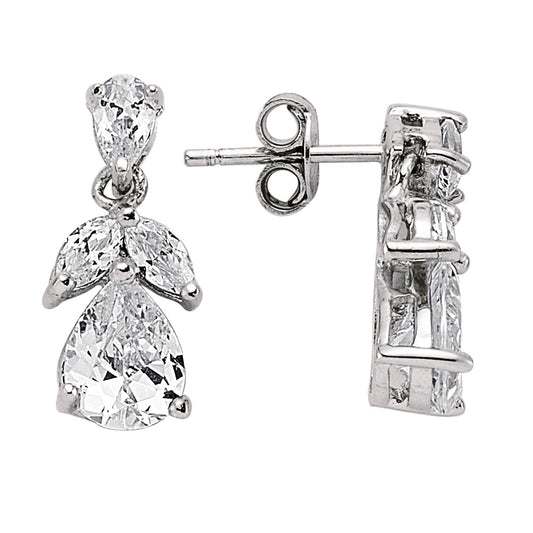 Silver  Pear and Marquise CZ Leaf Drop Earrings - GVE253
