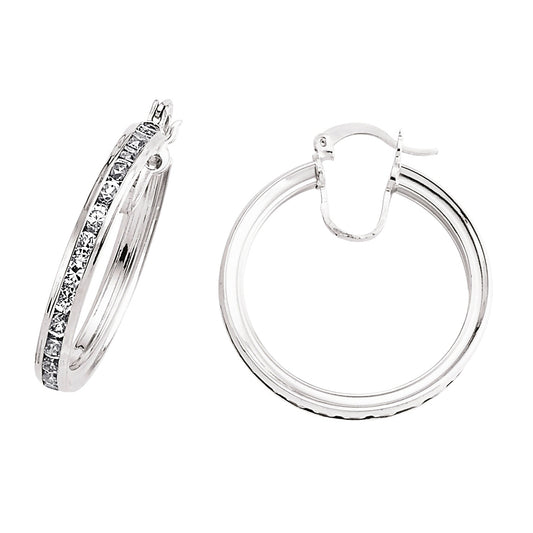 Silver  CZ Channel Eternity Hoop Earrings 28mm - GVE259