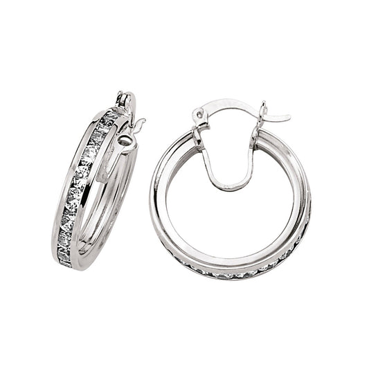 Silver  CZ Channel Eternity Hoop Earrings 21mm - GVE260