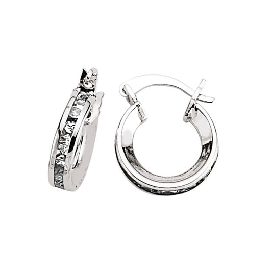 Silver  CZ Huggie Hoop Earrings 12mm - GVE262