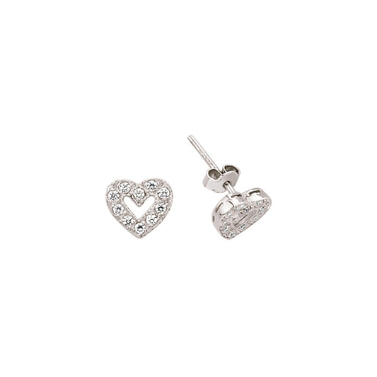 Silver  CZ Heart Stud Earrings - GVE279