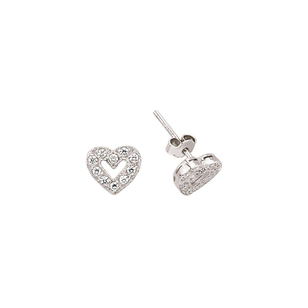 Silver  CZ Heart Stud Earrings - GVE279